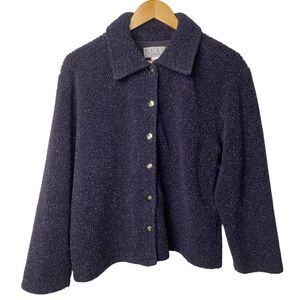 Real Comfort Knit Jacket Womens L Purple Textured Boucle Snap Front Cozy
